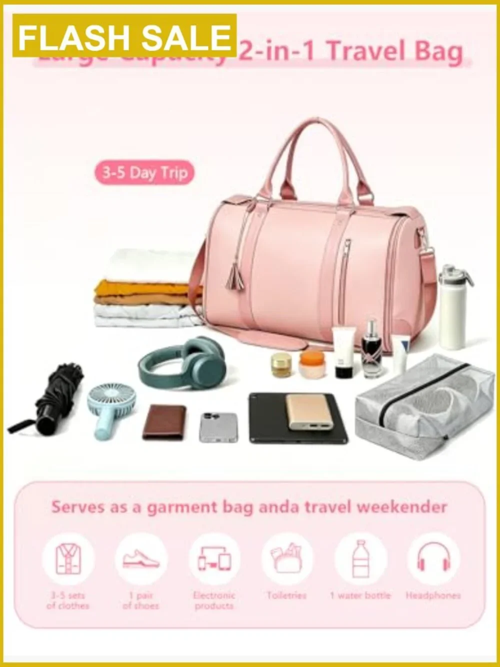 45L Waterproof Garment Duffle Bag Carry On Travel Convertible